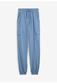 bonprix - Spodnie dresowe z kieszeniami cargo. Kolor: niebieski. Materiał: dresówka