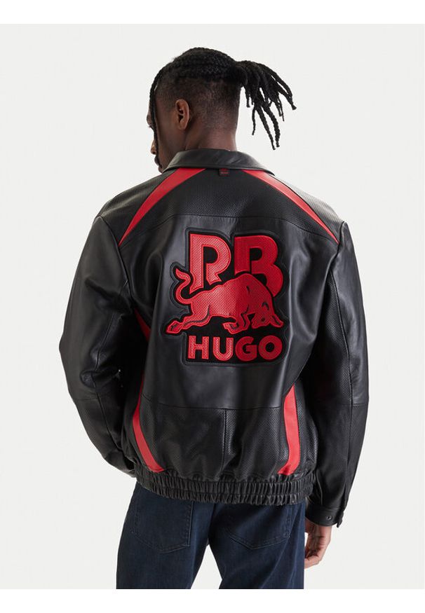 Hugo - HUGO Kurtka skórzana Lugor 50559737 Czarny Regular Fit. Kolor: czarny. Materiał: skóra