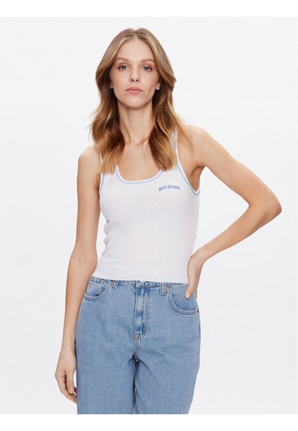 BDG Urban Outfitters Top BDG SCOOP CONSTITCH VEST 76466317 Biały Slim Fit. Kolor: biały. Materiał: syntetyk