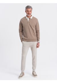 Ombre Clothing - Spodnie męskie dresowe typu jogger - jasnobeżowe V1 OM-PABS-0173 - XXL. Okazja: na co dzień. Kolor: beżowy. Materiał: dresówka. Wzór: aplikacja. Styl: casual #9