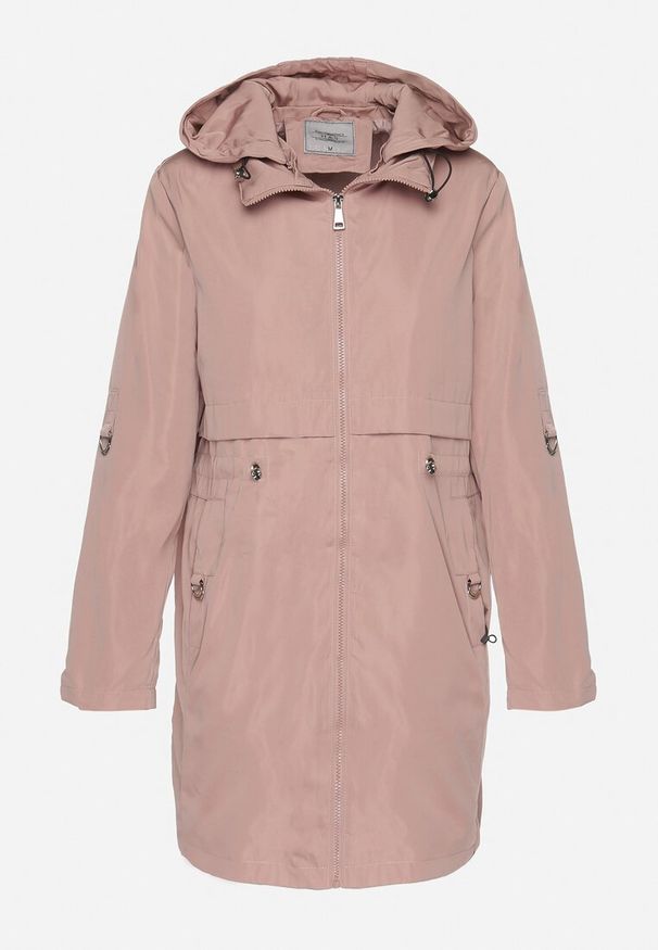 Born2be - Różowa Kurtka Parka Ściągana w Talii z Odpinanym Kapturem Milabra. Kolor: różowy. Materiał: jeans. Styl: sportowy, klasyczny