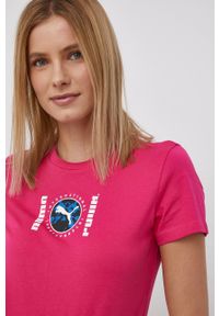 Puma T-shirt bawełniany 531658 kolor różowy. Okazja: na co dzień. Kolor: różowy. Materiał: bawełna. Wzór: nadruk. Styl: casual #4