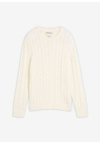 bonprix - Gruby sweter ze wzorem w warkocze, z bawełny organicznej nadającej się do recyklingu. Kolor: biały. Materiał: bawełna #1