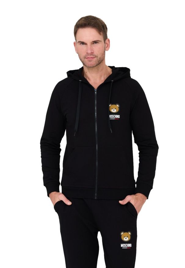 MOSCHINO Czarna męska bluza z kapturem, Rozmiar M. Typ kołnierza: kaptur. Kolor: czarny