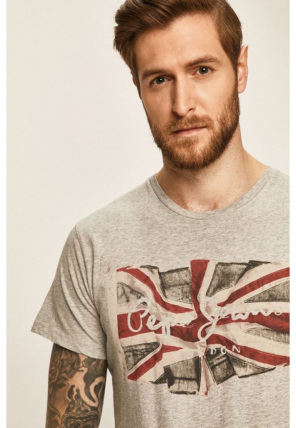 Pepe Jeans - T-shirt. Okazja: na co dzień. Kolor: szary. Materiał: dzianina. Wzór: nadruk. Styl: casual