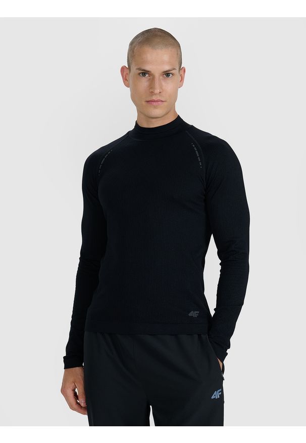 4f - 4F Longsleeve do biegania w terenie szybkoschnący męski - czarny S/M. Typ kołnierza: kołnierzyk stójkowy. Kolor: czarny. Materiał: dzianina, elastan, włókno, syntetyk, materiał, skóra. Długość rękawa: długi rękaw. Długość: długie. Wzór: gładki, ze splotem. Sport: fitness