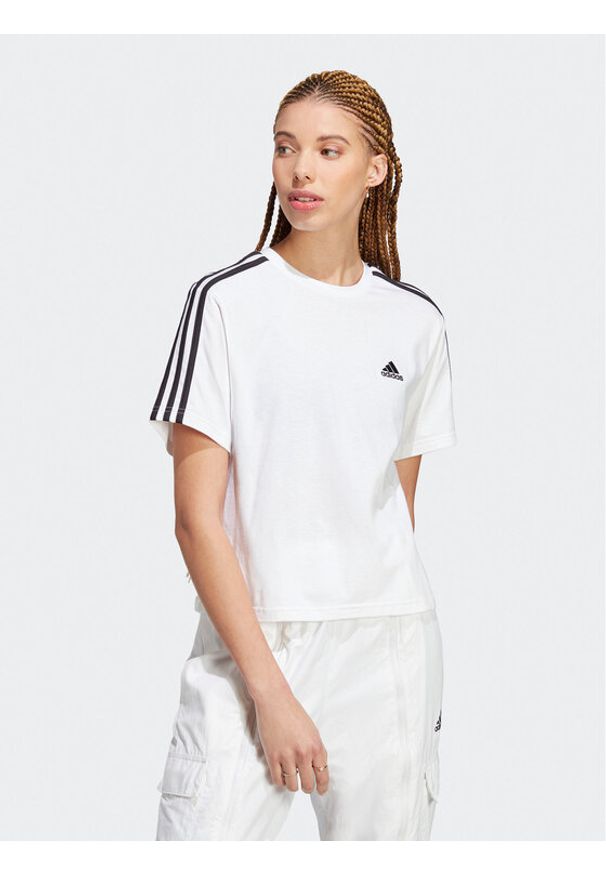 Adidas - adidas T-Shirt Essentials 3-Stripes Single Jersey Crop Top HR4915 Biały Loose Fit. Kolor: biały. Materiał: bawełna