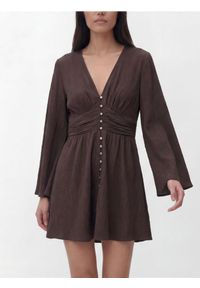 Reserved - Sukienka z wiskozą - ciemnobrązowy. Kolor: brązowy. Materiał: wiskoza