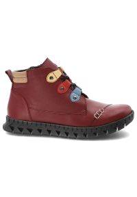 Czerwone Botki Armodo Skórzane Buty Damskie. Okazja: na co dzień. Kolor: czerwony. Materiał: skóra. Wzór: kolorowy. Styl: casual #4