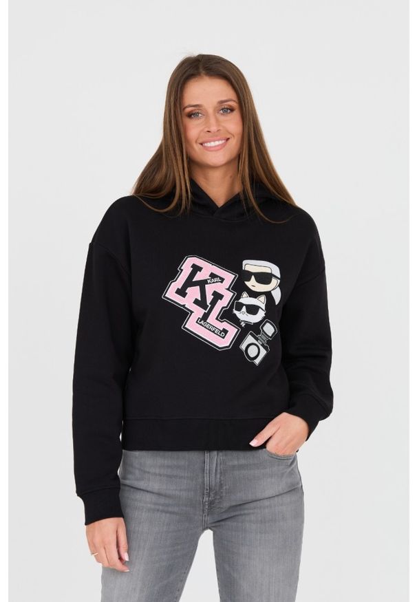 Karl Lagerfeld - KARL LAGERFELD Czarna damska bluza Ikonik, Rozmiar XS. Typ kołnierza: kaptur. Kolor: czarny