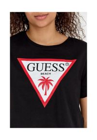 Guess - GUESS Czarny krótki t-shirt damski z surowym wykończeniem boxy fit. Kolor: czarny. Materiał: bawełna. Długość: krótkie #3
