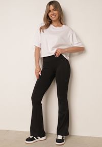 Born2be - Czarne Legginsy o Kroju Dzwonów z Wysokim Stanem i Modelującym Marszczeniem Pronone. Okazja: na co dzień. Stan: podwyższony. Kolor: czarny. Materiał: jeans. Długość: krótkie. Styl: elegancki, casual #5