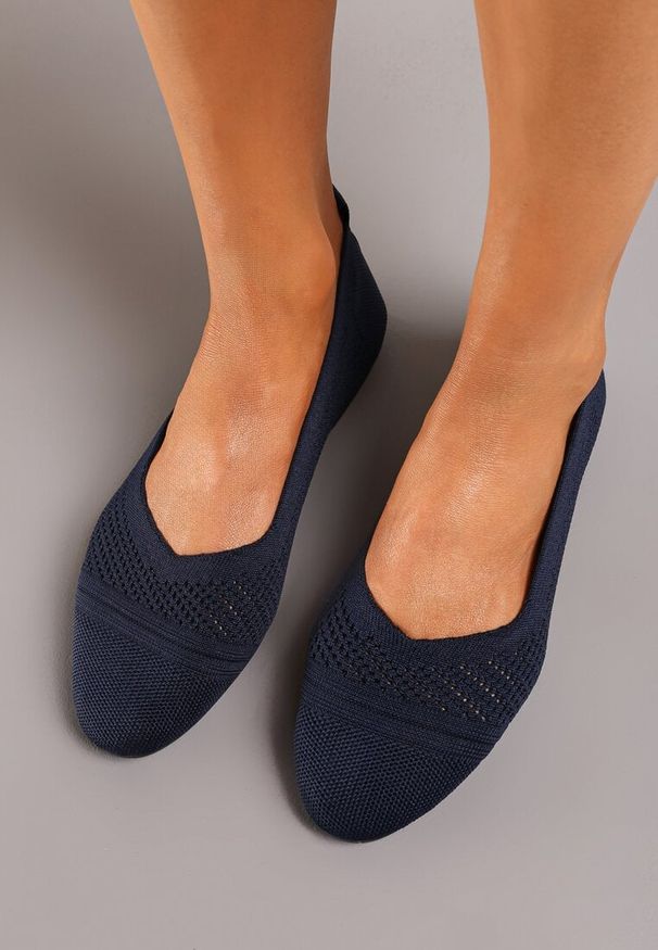 Renee - Granatowe Płaskie Balerinki z Siateczkowego Materiału Nelibra. Okazja: na co dzień, na spotkanie biznesowe. Kolor: niebieski. Materiał: materiał. Styl: biznesowy, casual, elegancki