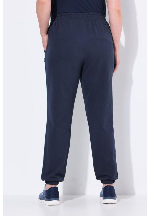 ULLA POPKEN - Damskie Spodnie dresowe lamówka z boku elastyczny ściągacz elastyczny dół. Kolekcja: plus size. Kolor: niebieski. Materiał: materiał, poliester, bawełna