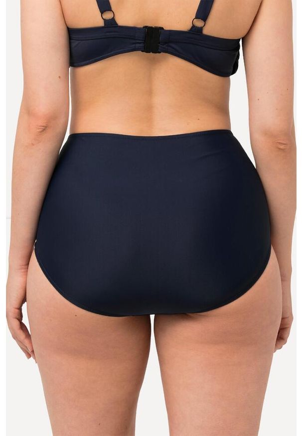 ULLA POPKEN - Damski Dół od bikini drapowanie wysoki stan. Kolekcja: plus size. Kolor: niebieski. Materiał: poliester, elastan, poliamid, materiał