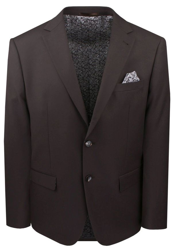 Taliowany Garnitur Męski - Victorio - Brązowy. Kolor: brązowy. Materiał: elastan, wiskoza, poliester. Wzór: gładki