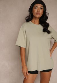 Renee - Ciemnobeżowy Basicowy T-shirt z Bawełny Meranissea. Okazja: na co dzień, do pracy, na spotkanie biznesowe. Kolor: beżowy. Materiał: bawełna. Wzór: aplikacja, bez wzorów. Styl: klasyczny, casual, biznesowy, elegancki #3