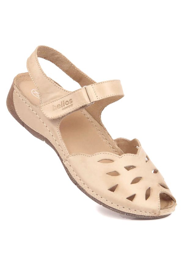 Skórzane sandały damskie komfortowe na rzep beżowe Helios 4011. Zapięcie: rzepy. Kolor: beżowy. Materiał: skóra