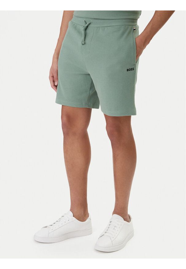 BOSS Szorty sportowe Waffle 50535884 Zielony. Kolor: zielony. Materiał: bawełna. Styl: sportowy