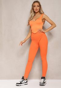 Renee - Pomarańczowe Legginsy High Waist Prążkowane Push-Up Sunflowia. Okazja: na co dzień. Stan: podwyższony. Kolor: pomarańczowy. Materiał: prążkowany. Styl: casual #5