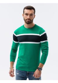 Ombre Clothing - Sweter męski E190 - zielony - XXL. Kolor: zielony. Materiał: bawełna, jeans. Styl: klasyczny