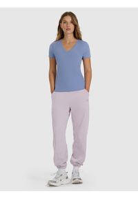 4f - 4F T-shirt slim gładki damski - granatowy XXL. Okazja: na co dzień. Kolor: niebieski. Materiał: materiał, bawełna. Wzór: gładki. Styl: casual