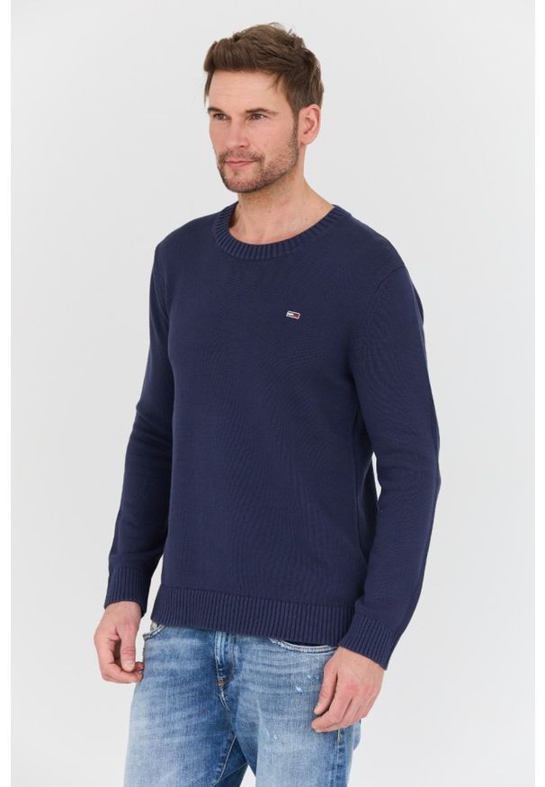 Tommy Jeans - TOMMY JEANS Granatowy męski sweter, Rozmiar L. Kolor: niebieski