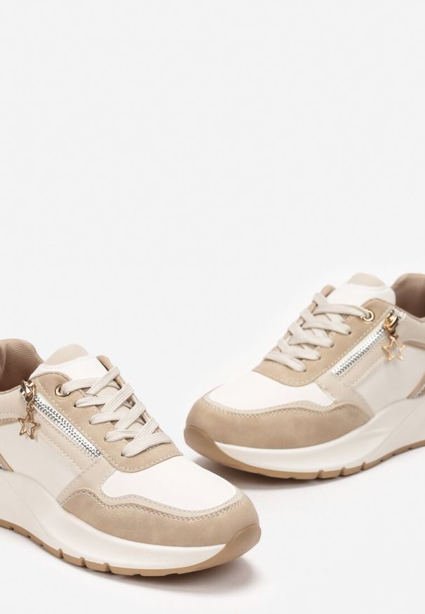 Renee - Beżowe Sneakersy na Platformie z Zamkiem Chrysanthi. Zapięcie: zamek. Kolor: beżowy. Obcas: na platformie