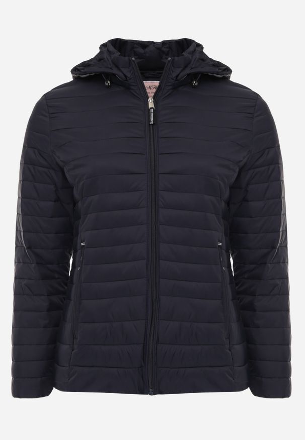 Born2be - Granatowa Pikowana Kurtka Przejściowa z Odpinanym Kapturem Tidesse. Kolor: niebieski. Materiał: poliester, jeans