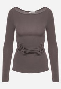 Born2be - Ciemnoszara Bluzka z Wiskozą i Marszczeniem Furitta. Okazja: na co dzień. Kolor: szary. Materiał: wiskoza. Styl: klasyczny, casual #7