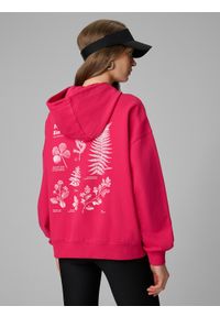 4f - 4F Bluza dresowa loose z kapturem damska - różowa XS. Okazja: na co dzień. Typ kołnierza: kaptur. Kolor: różowy. Materiał: dresówka. Styl: casual #1