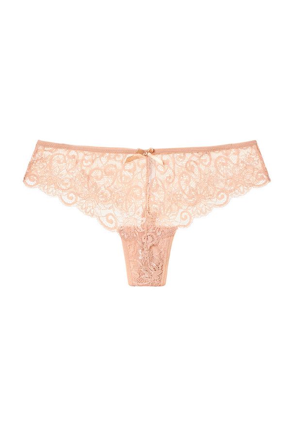 Intica - Stringi ażurowe biodrówki z delikatnego materiału Jame. Kolor: beżowy. Materiał: materiał. Wzór: ażurowy