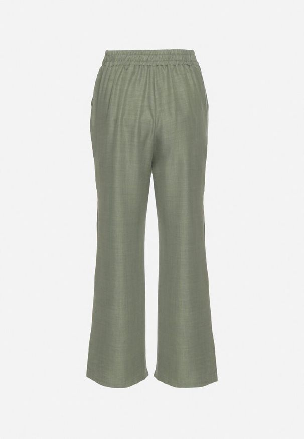 Born2be - Ciemnozielone Spodnie o Szerokim Kroju z Wiązaniem i Gumką w Pasie Miravenia. Okazja: na co dzień. Kolor: zielony. Styl: elegancki, casual