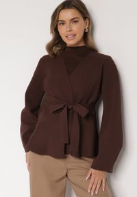Born2be - Brązowy Kardigan z Wiskozą i Wiązaniem w Pasie Tusvela. Okazja: na co dzień. Kolor: brązowy. Materiał: wiskoza. Styl: casual #4