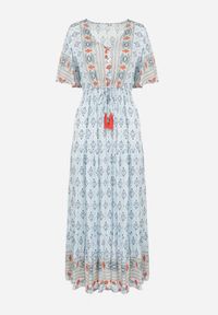 Born2be - Jasnoniebieska Sukienka Maxi z Gumką i Sznurkiem z Chwostami w Pasie Maryse. Kolor: niebieski. Sezon: wiosna, lato. Długość: maxi #2