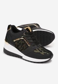 Renee - Czarno-Białe Sneakersy Moniera. Okazja: na co dzień. Nosek buta: okrągły. Zapięcie: sznurówki. Kolor: czarny. Materiał: jeans, bawełna. Wzór: geometria. Obcas: na koturnie. Wysokość obcasa: niski #3