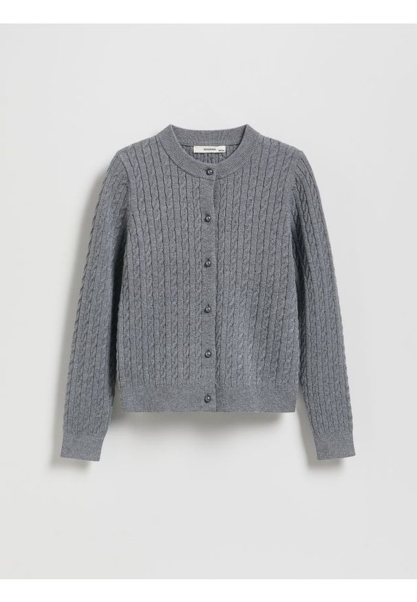 Reserved - Strukturalny kardigan z wiskozą - ciemnoszary. Kolor: szary. Materiał: wiskoza