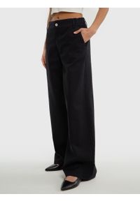 Big-Star - Spodnie damskie z szeroką nogawką z dodatkiem lnu czarne Malu 907. Okazja: na co dzień. Kolor: czarny. Materiał: len. Styl: casual, klasyczny