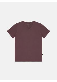 Pako Lorente - PAKO LORENTE – Bordowy gładki t-shirt v-neck. Kolor: czerwony, brązowy. Materiał: bawełna, elastan. Wzór: gładki #3