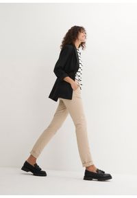 bonprix - Spodnie chinosy ze stretchem. Okazja: na co dzień. Stan: obniżony. Kolor: beżowy. Materiał: bawełna. Wzór: kwiaty. Styl: casual #3