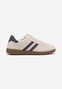 Born2be - Beżowo-Granatowe Buty Sportowe Sneakersy z Paskami z Boku Nalovelle. Okazja: na co dzień. Zapięcie: pasek. Kolor: beżowy. Materiał: jeans