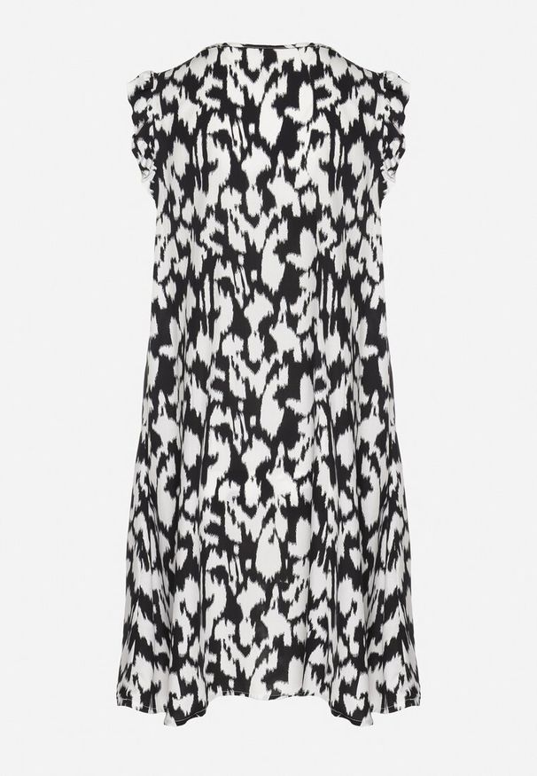 Born2be - Czarna Sukienka z Bawełny o Rozkloszowanym Kroju z Falbankami Zamiast Rękawów Jenalinea. Okazja: na co dzień. Typ kołnierza: kołnierz z falbankami. Kolor: czarny. Materiał: bawełna. Typ sukienki: rozkloszowane. Styl: casual, elegancki