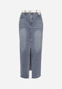 Born2be - Niebieska Ołówkowa Spódnica Jeansowa z Rozcięciem z Przodu Limirea. Okazja: na co dzień. Kolor: niebieski. Materiał: jeans. Styl: casual #7
