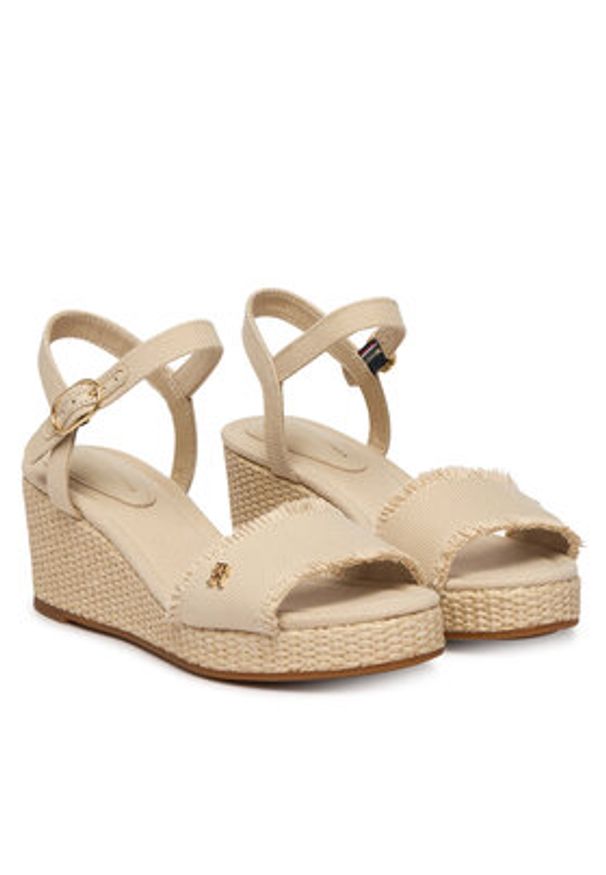 TOMMY HILFIGER - Tommy Hilfiger Sandały Mid Woven Wedge Espad Fringe FW0FW09470 Beżowy. Kolor: beżowy. Materiał: materiał