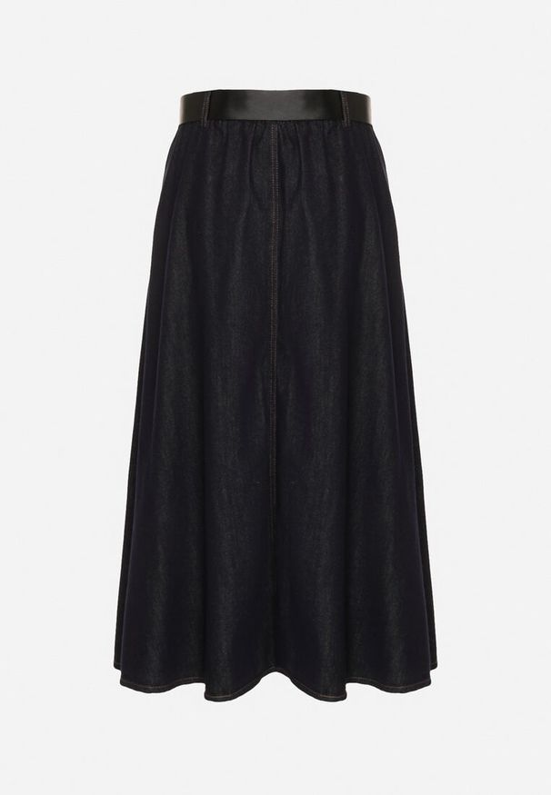 Born2be - Granatowa Jeansowa Spódnica Midi z Paskiem Suera. Okazja: na co dzień, do pracy, na spotkanie biznesowe. Kolor: niebieski. Materiał: jeans. Styl: biznesowy, casual