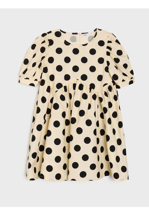 Sinsay - Bawełniana sukienka w kropki - beżowy. Kolor: beżowy. Materiał: bawełna. Wzór: kropki