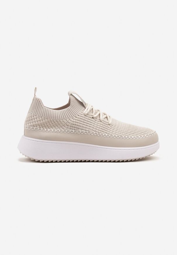 Born2be - Beżowe Buty Sportowe Sneakersy z Elastycznym Cholewkami Liovanya. Okazja: na co dzień. Kolor: beżowy. Materiał: jeans. Szerokość cholewki: normalna. Wzór: aplikacja