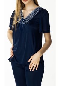 MEWA Lingerie - Dwuczęściowa piżama damska Xenia krótki rękaw. Materiał: materiał, jedwab, wiskoza, poliamid, dzianina. Długość: krótkie. Wzór: aplikacja