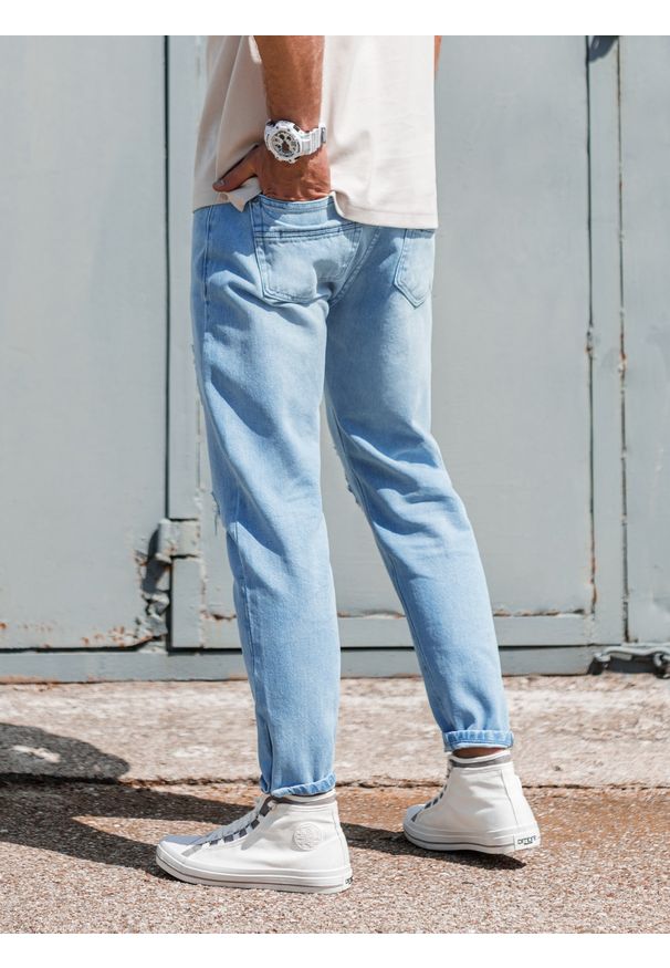 Ombre Clothing - Spodnie męskie jeansowe - jasny indygo P1028 - XXL. Kolor: niebieski. Materiał: jeans