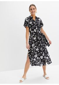 bonprix - Sukienka koszulowa z czystej wiskozy. Kolor: czarny. Materiał: wiskoza. Wzór: nadruk. Typ sukienki: koszulowe #2